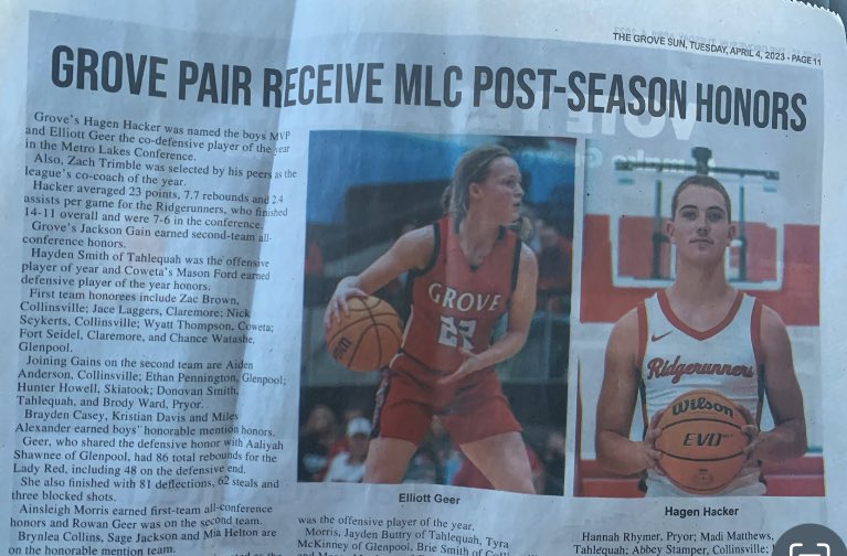 Season didn’t end the way we had hoped…fell 1 game short of the state tournament. However, very thankful to be named Metro Lakes Conference co-Defensive player of the year! As well as leading GHS in steals and assists. ❤️#ridgerunnernation