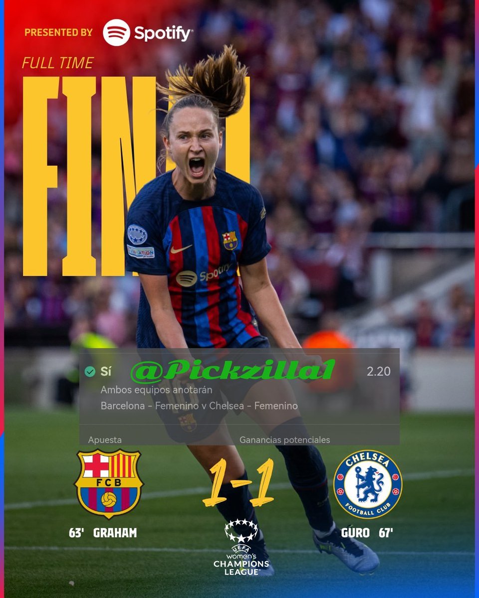 Pickzilla1's tweet image. #UWCL
Ya salió rival para Wolfsburg 💚

Barcelona🆚Chelsea

BTTS [2.20] 3u✅

#barcafemeni #CFCW
#bettingpicks