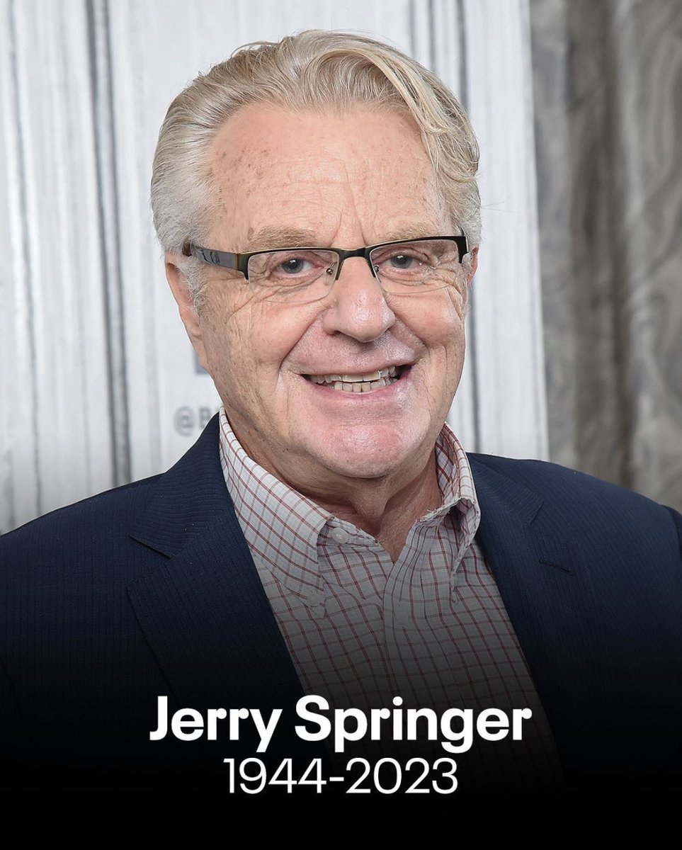 marina12983's tweet photo. The entertainment industry mourns the loss of legendary talk show host Jerry Springer, who has passed away at 79. His legacy will continue to inspire and entertain generations to come. Rest in peace, Jerry. #JerrySpringer #RIPJerrySpringer #TalkShowLegend https://t.co/tWZW13Y1sR