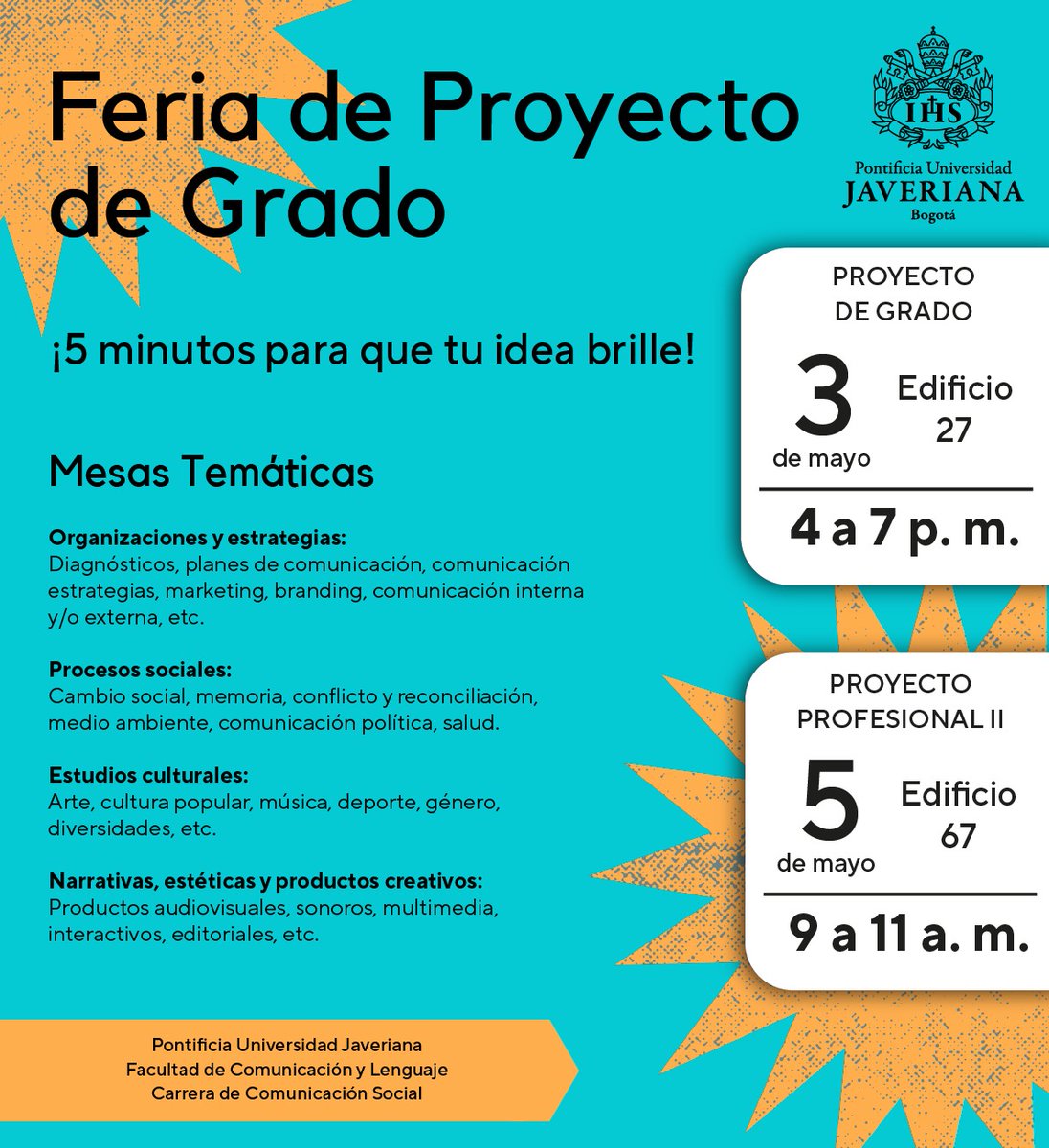 UnescomUJ's tweet photo. Mayo inicia recargado de eventos de Comumicación en @UniJaveriana 
Presenciales, asistencia libre, están Invitad@s /
@afacomco @ACICOMColombia @PresuntoPodcast @ccort4 @juanramosmartin @marioemorales @atutobarrios @jairvegac @andrea_cadelo  @ginnamorelo @JMPereira61 https://t.co/W4ohIvTWpI