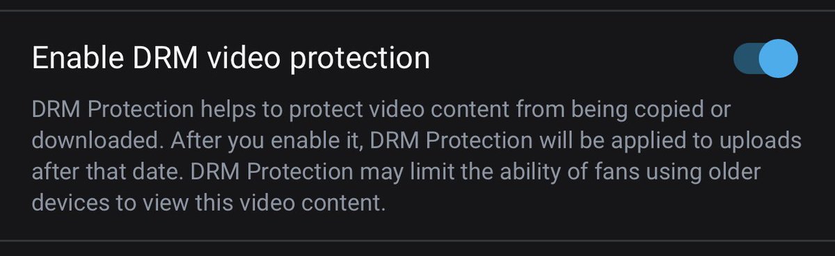 ATTN: onlyfans friends! they finally enabled DRM video protection which stops people from screen recording our content for leaks!! make sure to turn it on in privacy &amp; safety settings 🤝🏻