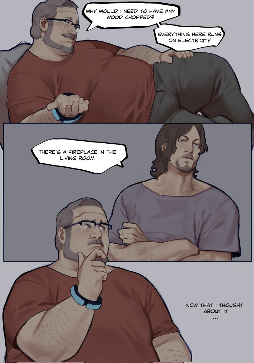 Short comic I did based on a scene from my friend's Deadman/Sam fanfiction
I just really wanted to draw Deadman having gay thoughts about Sam chopping wood 👀
(context for the scene and link for their story on my next tweet)