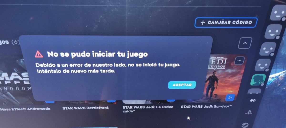 Cesarmacross's tweet photo. El juego comprado anticipado. Precargado 2 dias antes. Una actualizavion de 5 horas en el dia de lanzamiento. Y no se puede jugar por un error "de su lado" que pesimo servicio #StarWarsJediSurvivor https://t.co/fQw58A7UA6