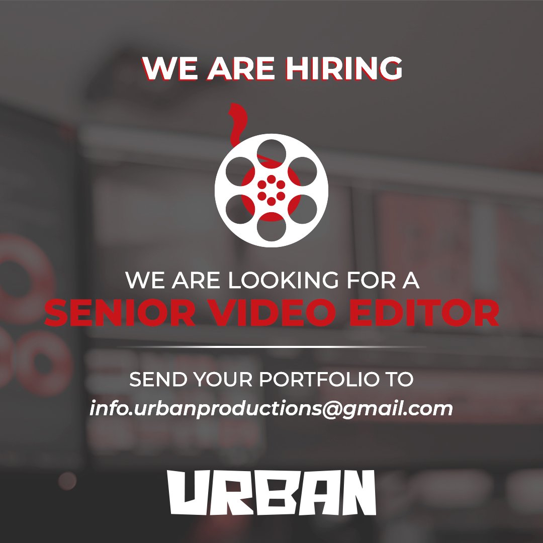 Are you a Senior Video Editor? We would love to have you at Urban.

Send us your CV and portfolio to Info@urbanfilmproductions.com

#hiring #VideoEditing #UrbanProductions