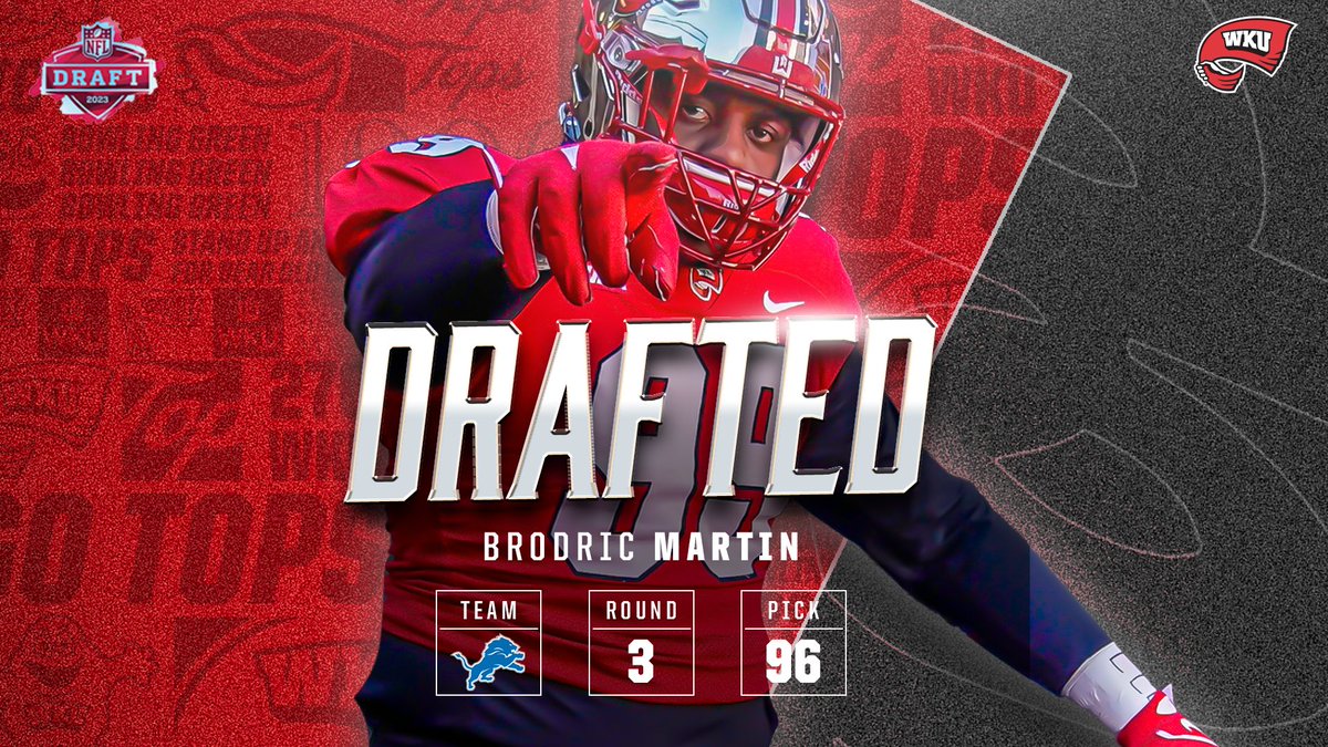 WKU Football (@wkufootball) on Twitter photo The Detroit <a href="/Lions/">Detroit Lions</a> Select WKU's <a href="/BrodricMartin/">Brodric Martin</a> in Third Round of 2023 #NFLDraft
📰 goto.ps/brodricmartin
#GoTops ➡️ #ProTops | #OnePride The Detroit <a href="/Lions/">Detroit Lions</a> Select WKU's <a href="/BrodricMartin/">Brodric Martin</a> in Third Round of 2023 #NFLDraft
📰 goto.ps/brodricmartin
#GoTops ➡️ #ProTops | #OnePride