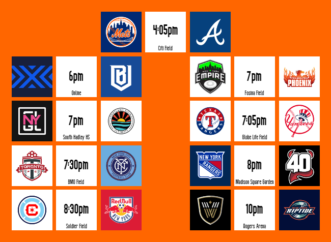 NYCGameday's tweet photo. 📅GAMEDAY📅

⚾️ @Mets 
🖥️ @NYExcelsior 
🥏 @empireultimate 
🥏 @ny_gridlock 
⚾️ @Yankees 
⚽️ @NYCFC 
🏒 @NYRangers 🆚 @NJDevils 
⚽️ @NewYorkRedBulls 
🥍 @newyorkriptide 

#LGM #EverUpward #empireultimate #LockedIn #RepBX #NYCFC #NYR #NJDevils #RBNY #RiptideRising https://t.co/Boc2fsqiiN