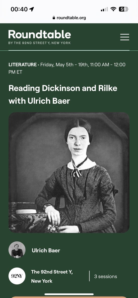 Uli Baer (@ulibaer) on Twitter photo “Wonder - is not precisely knowing-/and not precisely knowing not-“ “Let everything happen to you: beauty and terror…no feeling is final.” Thrilled to teach 3 classes on Emily Dickinson & Rainer Maria Rilke <a href="/Roundtable_92NY/">Roundtable</a> starting May 5 11:00 EST. “Wonder - is not precisely knowing-/and not precisely knowing not-“ “Let everything happen to you: beauty and terror…no feeling is final.” Thrilled to teach 3 classes on Emily Dickinson & Rainer Maria Rilke <a href="/Roundtable_92NY/">Roundtable</a> starting May 5 11:00 EST.