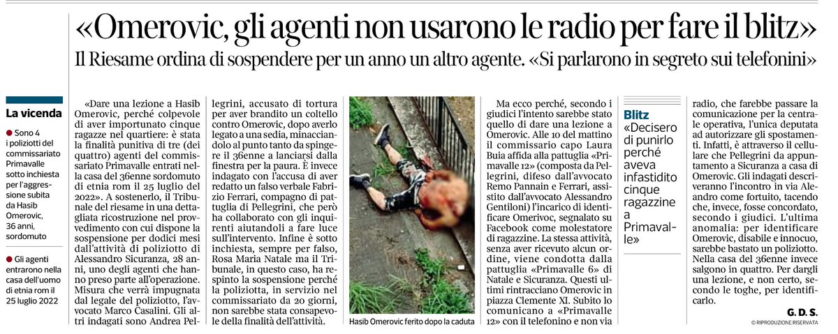 francofontana43's tweet image. Caso Omerovic.
Gli agenti della Pattuglia “Primavalle”, autori della spedizione punitiva, comunicarono tra loro in segreto sui telefonini e non via radio, per evitare di dover chiedere l’autorizzazione alla centrale operativa
Dal @corriereroma 
.