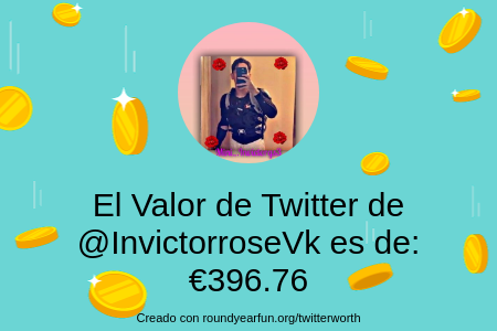 InvictorroseVk's tweet photo. Mi valor en Twitter es de: €396.76

Encuentra el tuyo(a) con https://t.co/V8xNvHTntK

⠀ https://t.co/HWHbdcr8WE