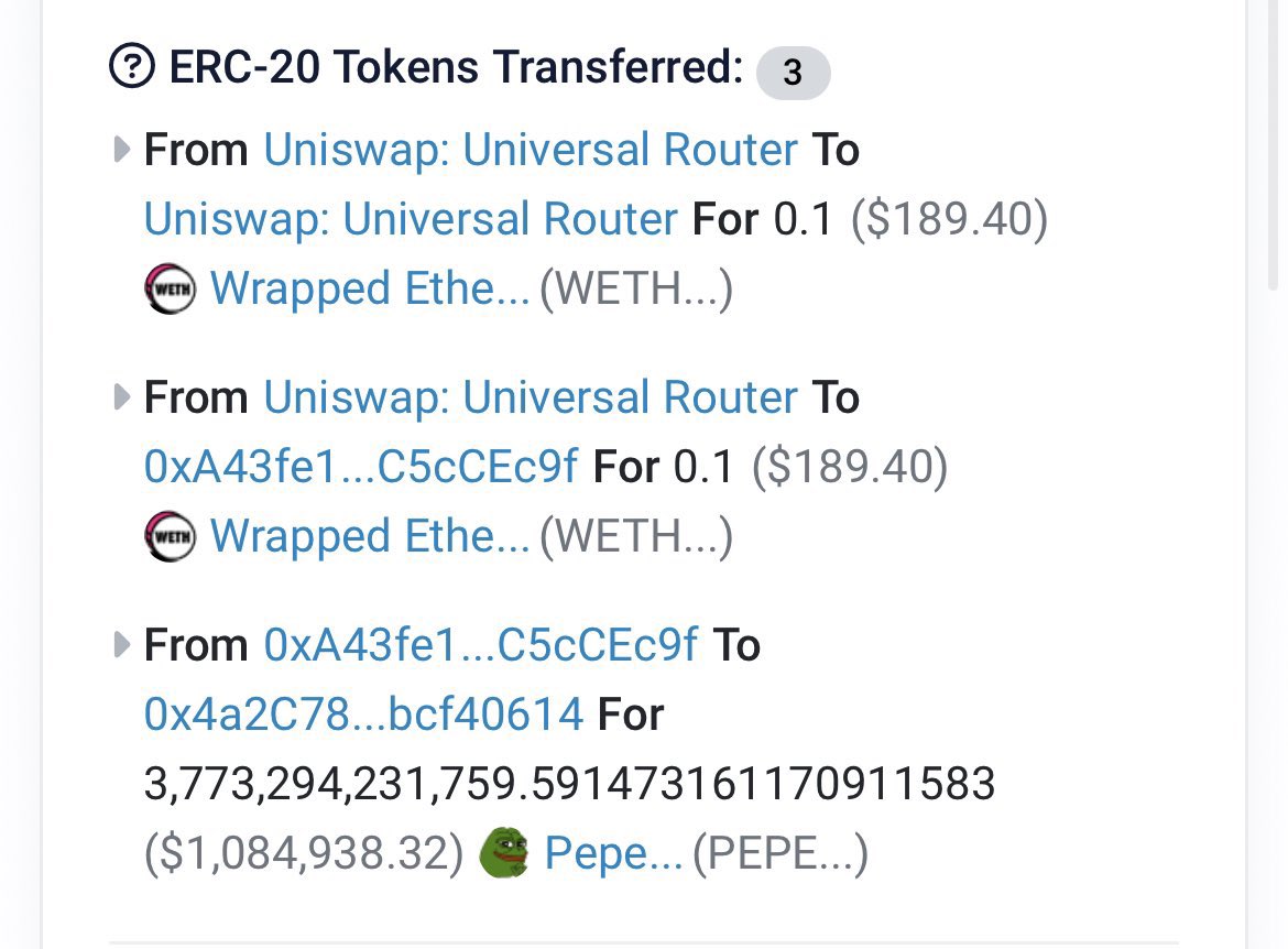 Vasaav23's tweet photo. This HUMAN bought $189 of $pepe and it’s worth $1,084,938 right now! https://t.co/JWijdihn1x