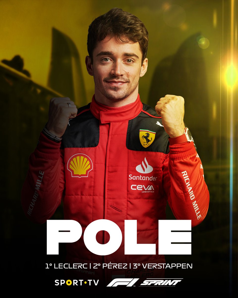 sporttvportugal's tweet photo. NÃO HÁ 1 SEM 2 💪

@Charles_Leclerc vai começar na Pole na corrida Sprint e na corrida de domingo no #AzerbaijanGP! 

#sporttvportugal #F1naSPORTTV #F1 #Formula1 #F1Sprint #CharlesLeclerc https://t.co/GW9dgnzPTs