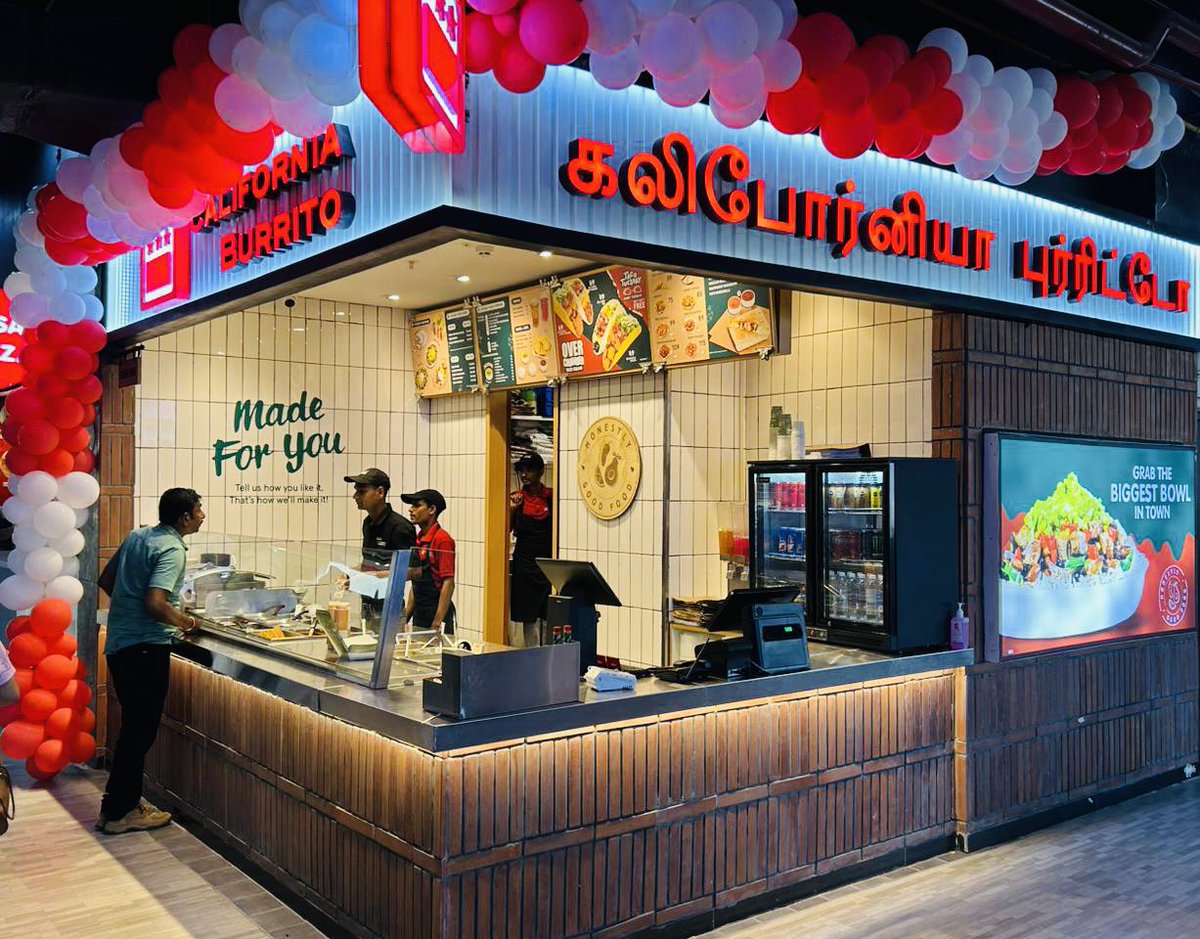 adhvith's tweet image. Vanakkam CHENNAI! @Cali_Burrito now in #Chennai, our 4th city in India &amp;amp; 2nd outlet in the city, new store at the famous @Express_Avenue Mall. California Burrito is now 50+ outlets across 4 cities in #India &amp;amp; growing fast. #Mexican #QSR #Tacos #Burrito #Nachos #Restaurant