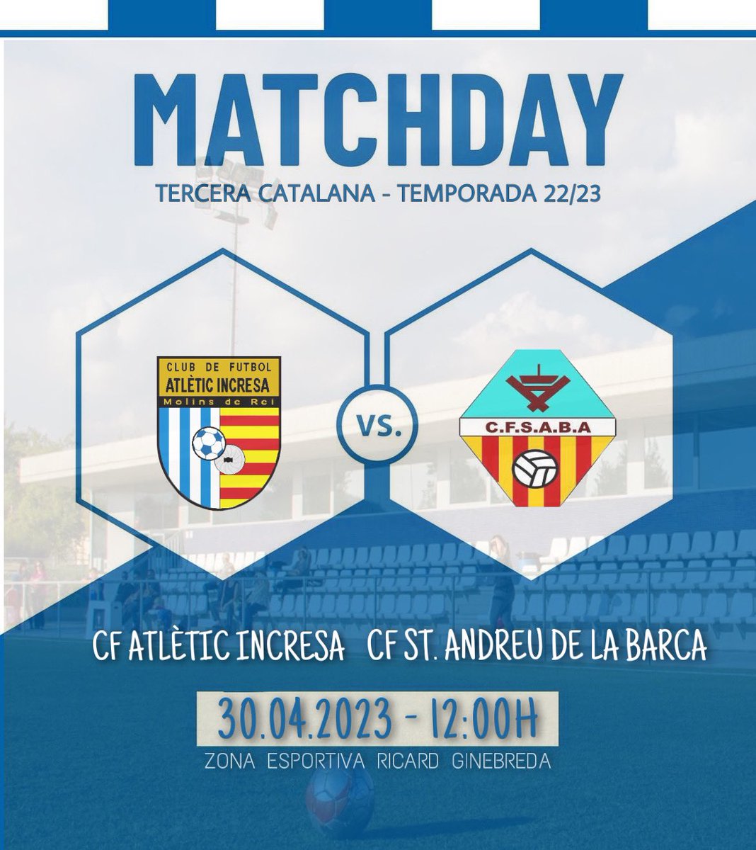 Primer equip | Jornada 28

⚽️⚔️ NEXT MATCH ⚔️⚽️ 

🆚 <a href="/CFSABA/">CF SABA</a> 
📅 Diumenge 30 d’Abril
⏰ 12:00 
🏟️ Zona Esportiva Ricard Ginebreda

#Sisasisa #SentimentIncresa #3cat8