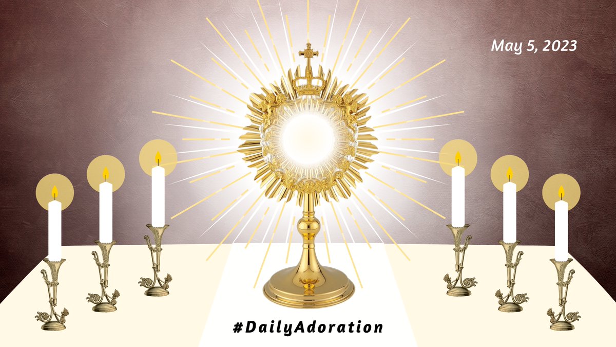 Listen to God’s voice in silence — Friday, May 5, 2023. Whenever we have the privilege to keep Jesus company, we should spend time with Him. Words or thoughts are not necessary because it is in silence that we hear God’s voice and find healing. #DailyAdoration