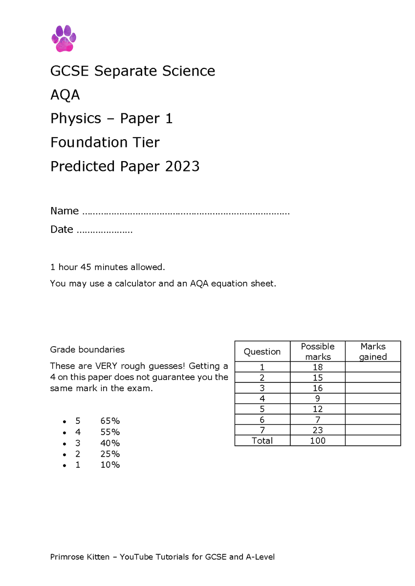 EllamSherry's tweet image. AQA GCSE SEPARATE SCIENCE PHYSICS PAPER 1 2023 QUESTION PAPER WITH MARK SCHEME (Foundation Tier)
#aqagcse #sciencephysics #markscheme #questionpaper #fliwy 
fliwy.com/item/369346/aq…