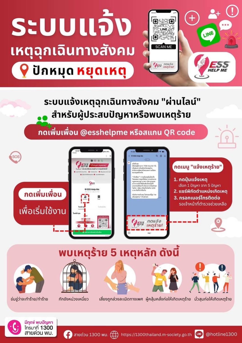 DepMsdhs's tweet image. 📌พก. เชิญเพิ่มเพื่อน ระบบแจ้งเหตุฉุกเฉินทางสังคม ESS Help Me  พร้อมแชร์ต่อให้คนที่คุณห่วงใย 📣

      🚑 เพียงคุณสแกน QR Code เพิ่มเราเป็นเพื่อน เราจะช่วยเข้าไประงับเหตุให้คุณอย่างทันท่วงที 

m.facebook.com/story.php?stor…

#คนพิการ #ช่วย24ชั่วโมง #DisabilityPower