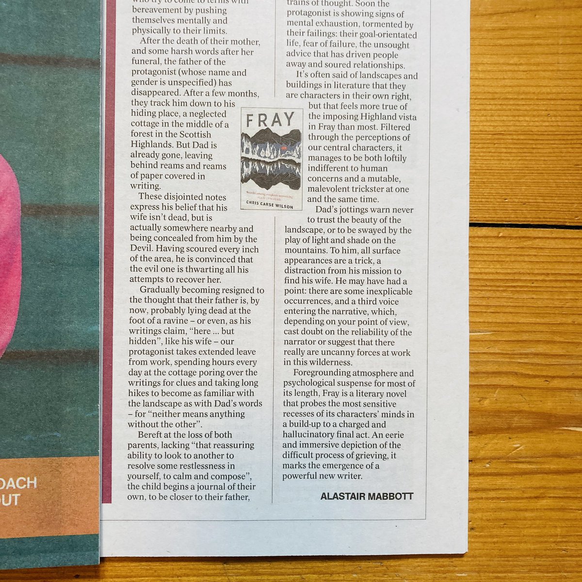 Chris Carse Wilson (@chriscarsewilso) on Twitter photo I’m thrilled with this review in today’s <a href="/heraldscotland/">The Herald</a>
Fray “is an intense study of grief and obsession” which “marks the emergence of a powerful new writer”.
Huge thanks to <a href="/almabbott/">Alastair Mabbott</a> for such generous words, and for looking so closely at my writing.
#buyapaper I’m thrilled with this review in today’s <a href="/heraldscotland/">The Herald</a>
Fray “is an intense study of grief and obsession” which “marks the emergence of a powerful new writer”.
Huge thanks to <a href="/almabbott/">Alastair Mabbott</a> for such generous words, and for looking so closely at my writing.
#buyapaper