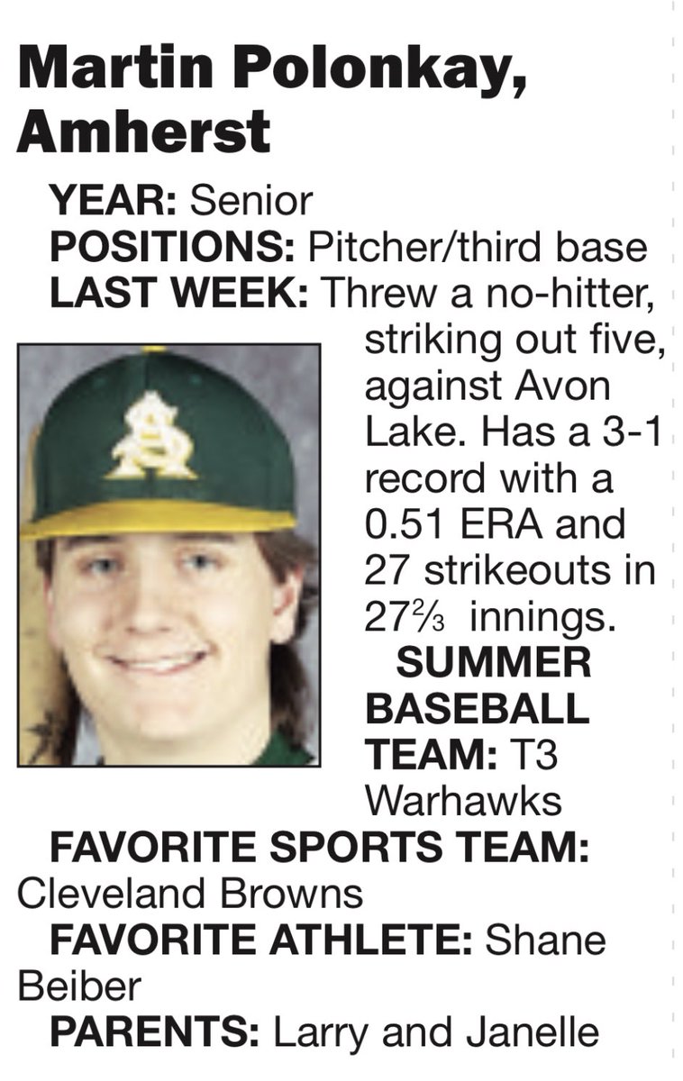 Congratulations to <a href="/ASHSBaseball/">Amherst Steele Baseball</a>’s Martin Polonkay on being named an <a href="/ElyriaCTSports/">ChronicleT Sports</a> Player of the Week!