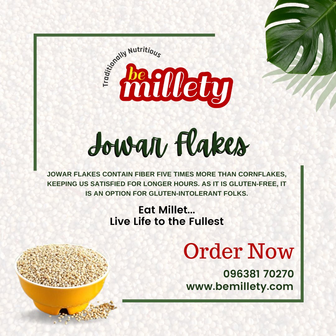 Try our healthy #JowarFlaker in your daily routine.

Delivery Available in #vadodara & nearby locations.

Order Online:
bemillety.com

Contact No: 096381 70270

#vadodara #tastyfood #nutrition #organicfood #healthyfood #DeliciousSnacks #superfoodnutrition #bemillety