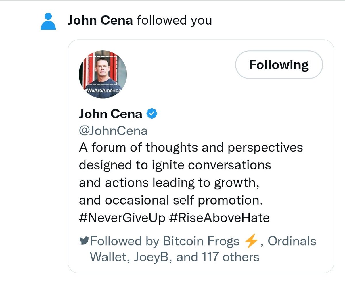 Double Whammy!!!
Got upgraded on <a href="/emirates/">Emirates</a> on the way to Dubai. Switched on the on-air wifi and saw that <a href="/JohnCena/">John Cena</a> just followed me. Appreciate you Sir!
Feels like the bull markets are back!!!!
#GoodKarma #builders <a href="/ZogiLabs/">Zogi Labs</a>
#BTC
#CodeIsTruth