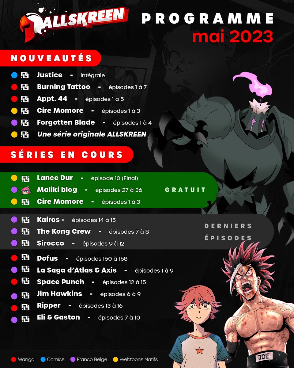 allskreen's tweet photo. Allskreen vous réserve de belles surprises pour le mois de mai 👀

Il y en aura pour tous les goûts : #comics, #mangas, #franco-belge... Mais aussi des séries originales exclusives au format #webtoon !

Retrouvez #CireMomore, mais pas seulement...

#Allskreen vous attend ! https://t.co/MbSuMOKWF5