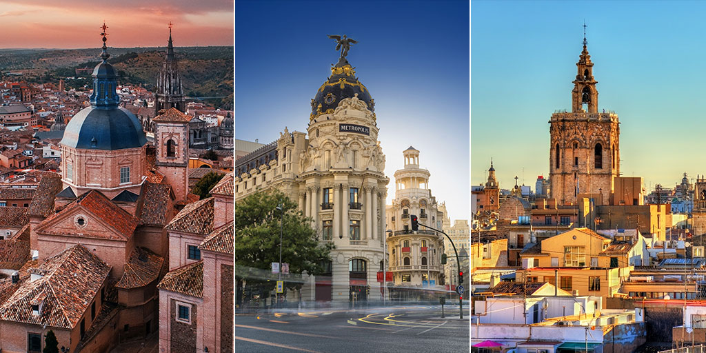 EspanaEnLatam's tweet photo. #Spain has a fascinating history, and thus has hosted different cultures in its time. 🌍❤️ 

So, do you know which of these cities is nicknamed "The City of the Three Cultures": Madrid, Toledo, or Valencia? 🤔 Let us know! 👇

👉 https://t.co/YCTl1oYvOM

#VisitSpain #SpainUrban https://t.co/wH336pgJ4A