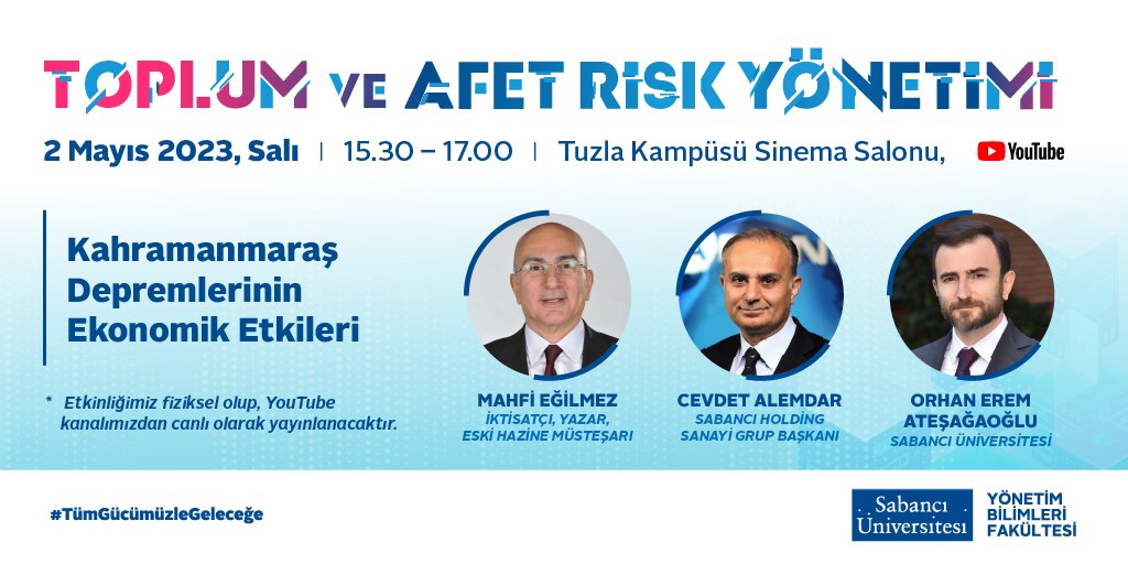 Üniversitemizin afet risk yönetimi ve afet sonrası müdahale yöntemleri konularında farkındalık yaratmak amacıyla başlattığı “Toplum ve Afet Risk Yönetimi” seminer dizisinin beşincisi 2 Mayıs 2023 Salı günü gerçekleşecek.