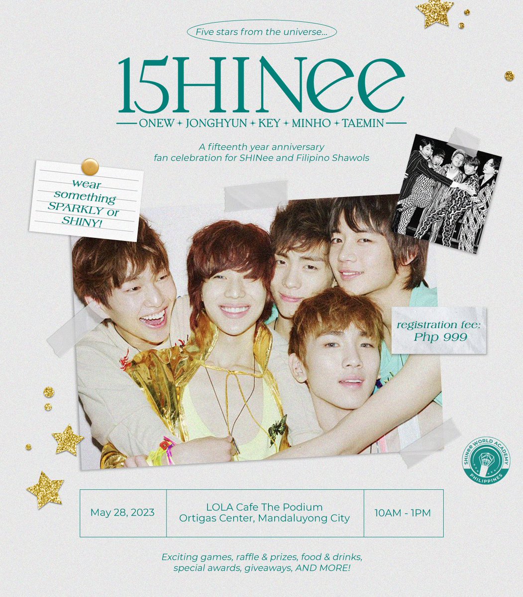 shawolacademyph's tweet photo. TULOY NA TULOY NA!✨

Filipino Shawols, mark your calendars! Let's celebrate SHINee’s 15th year anniversary together this May 28.

📅 MAY 28, 10:00AM-1:00PM
📍 LOLA Cafe, The Podium Ortigas
✍️ Registration form: https://t.co/xXlib4O4fF

See you there! 💎 https://t.co/Bso1llKO7W