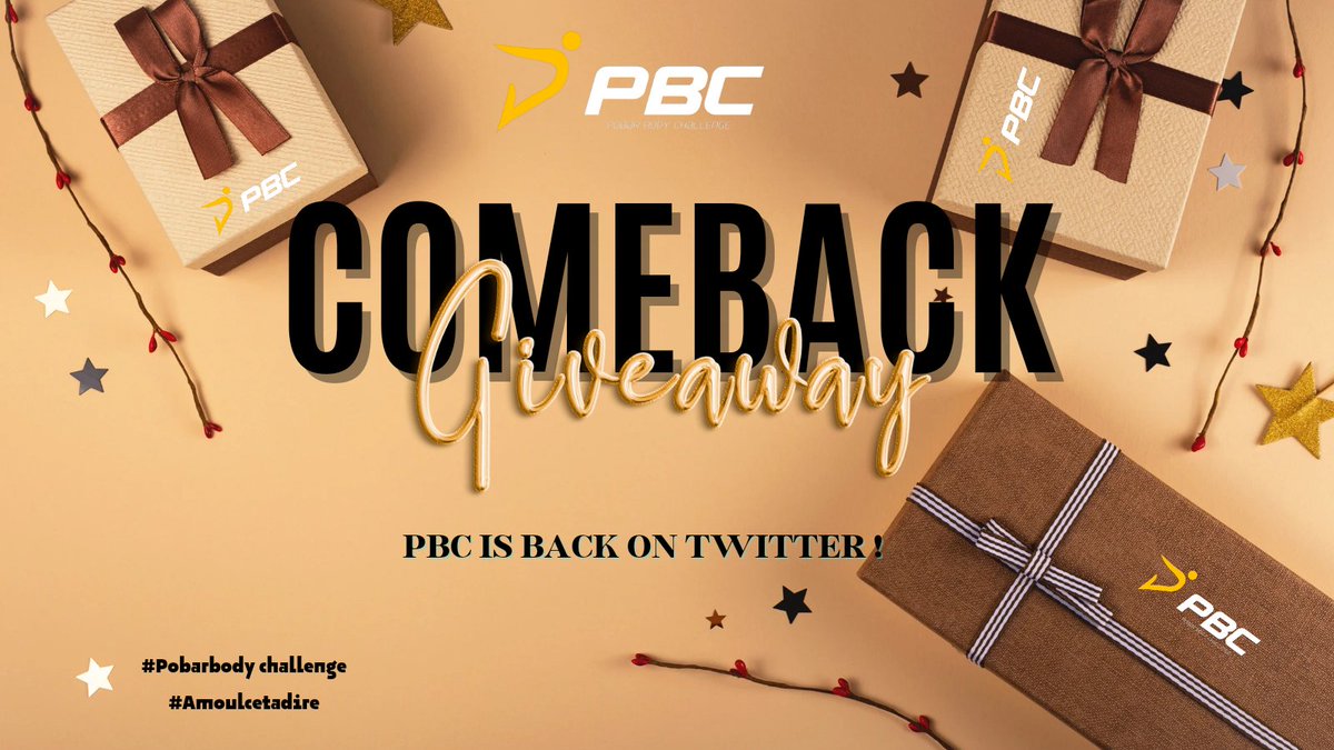 PobarChallenge's tweet photo. Après une longue absence (remarquée😌) PBC fait son grand retour sur
Twitter !!!
Quoi de mieux pour notre
communauté que des cadeaux ?
Du 29 Avril au 6 Mai, tentez de gagner
les lots mis en jeu!🥳🥳
Alors? On se lance?😁 Stay tuned🔥
#Pobarbodychallenge #Amoulcetadire #kebetu https://t.co/g5z63bC3zx