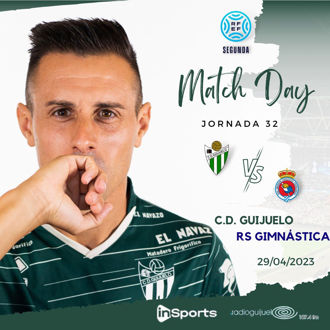 clubdepguijuelo's tweet photo. ⚔️ ¡MATCHDAY!
⠀⠀⠀⠀⠀
🆚 @RSGimnastica ⠀
🕓 17:00 horas 
⚽ Jornada32 | #CDGuijueloGimnástica
🎙@radioguijuelo 
🖥️ @inSportsTV_ESP 

📲 El minuto a minuto del partido también se podrá seguir a través de las RRSS oficiales del club

#CDGuijuelo | #TodoalVerde 💚 https://t.co/OQ1OeKZd3r