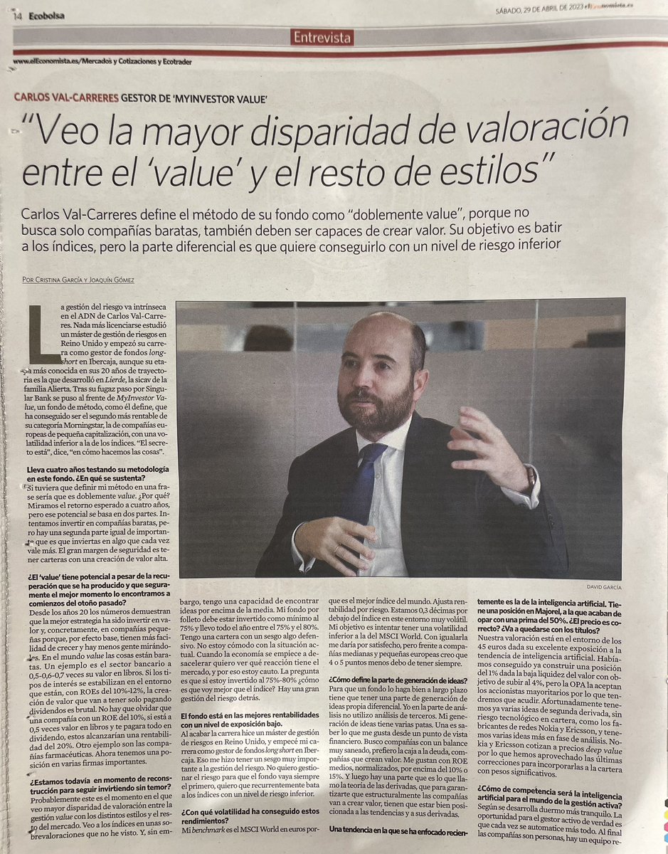 carlosasom's tweet photo. Entrevista a nuestro gestor estrella en el  fondazo MyInvestor Value FI,  @elEconomistaes @MyInvestorES https://t.co/JJskrXcHW1