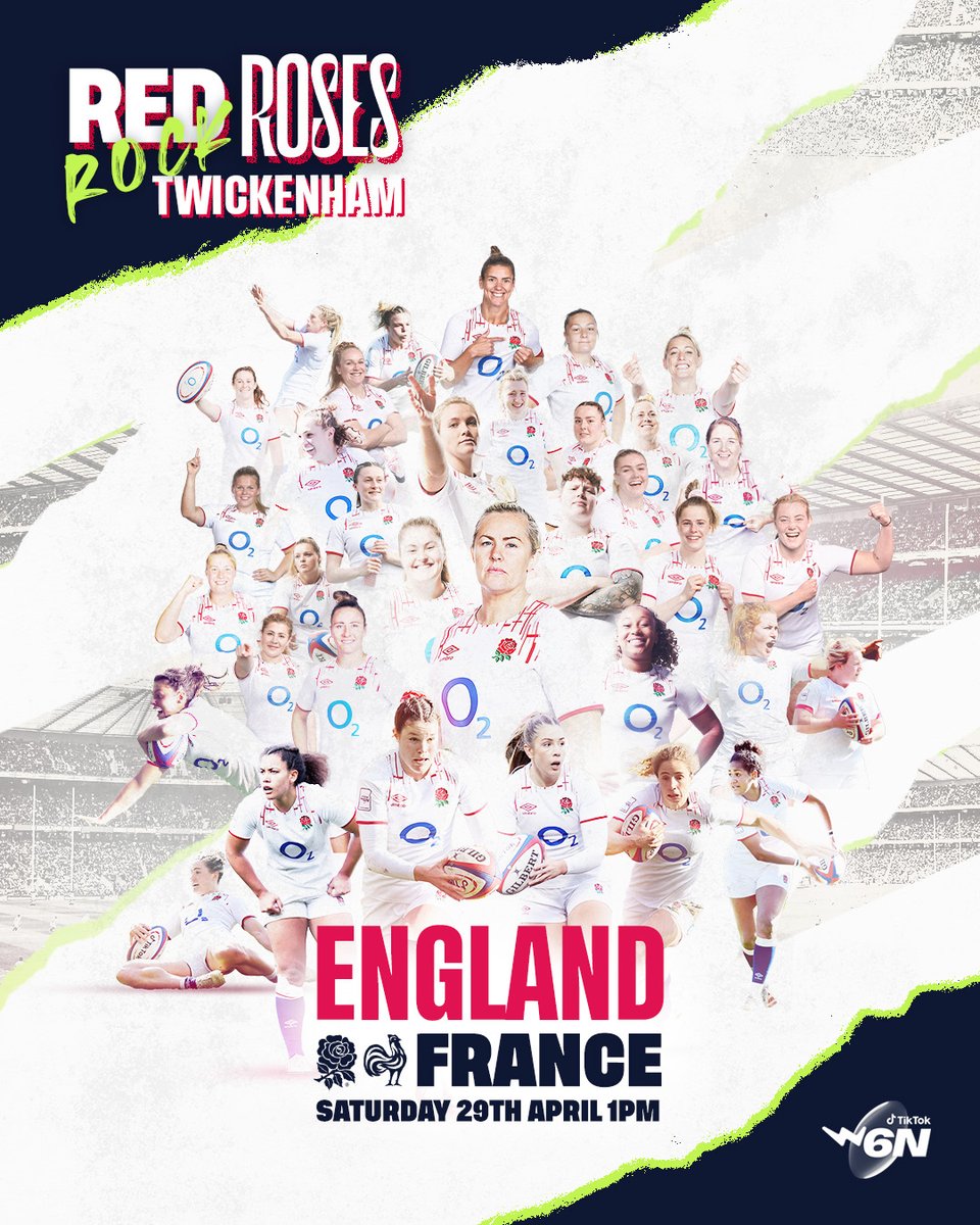 EnglandRugby's tweet photo. 𝗧𝗛𝗘 𝗕𝗜𝗚 𝗗𝗔𝗬 🌹

#ENGvFRA | #RedRoses | #TikTokW6N https://t.co/FbUGInV3Rg
