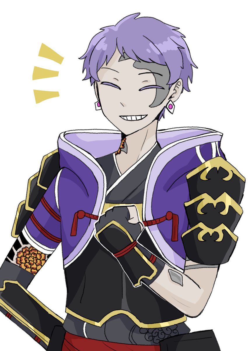 1boy male focus closed eyes smile purple hair solo earrings  illustration images