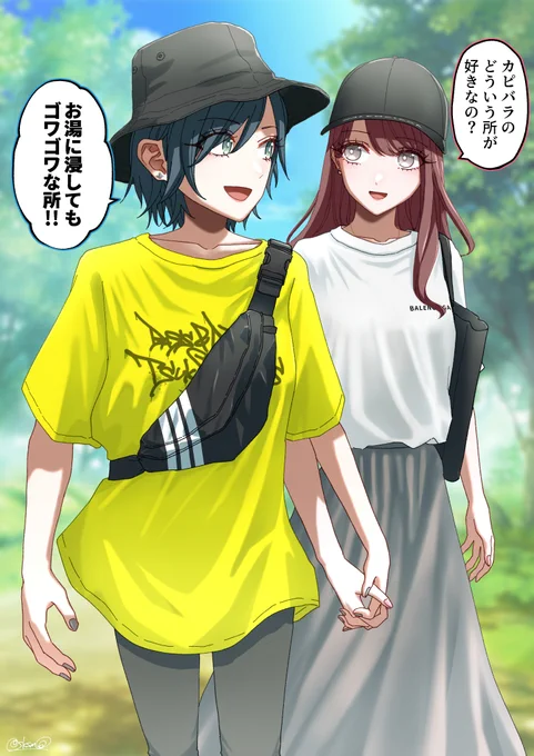 今日のデートは動物とふれあいに💙❤ #創作百合