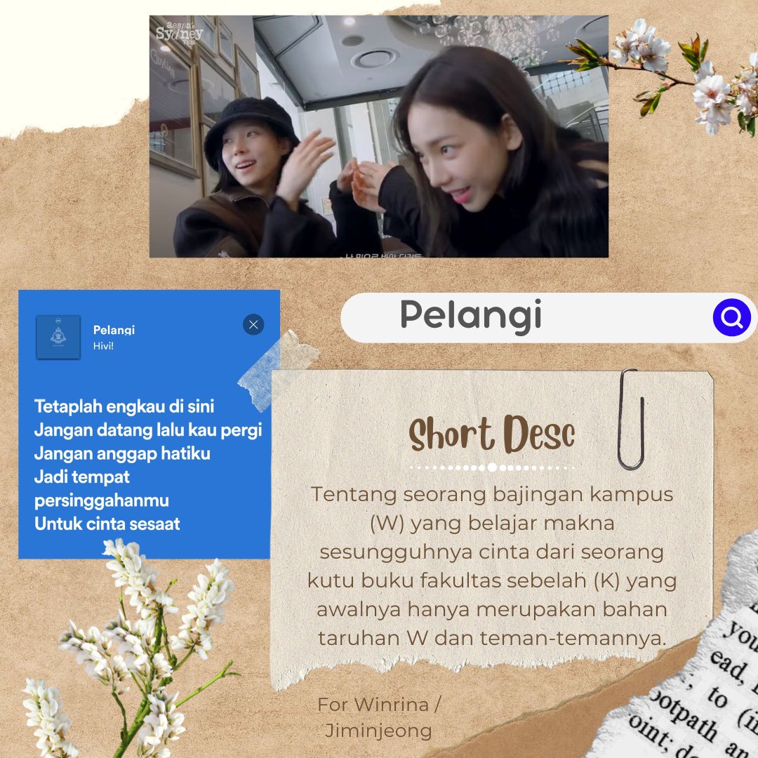 ezrarchivez's tweet photo. ‘Pelangi’ — A Winrina / Jiminjeong long AU

“Dari sekian banyaknya wanita yang t'lah kamu permainkan di luar sana, apakah kamu yakin suatu saat nanti akan ada seseorang yang menjadi satu-satunya rumah tempatmu pulang?”

Written by ©yjmnies https://t.co/CqRtWoZaBe