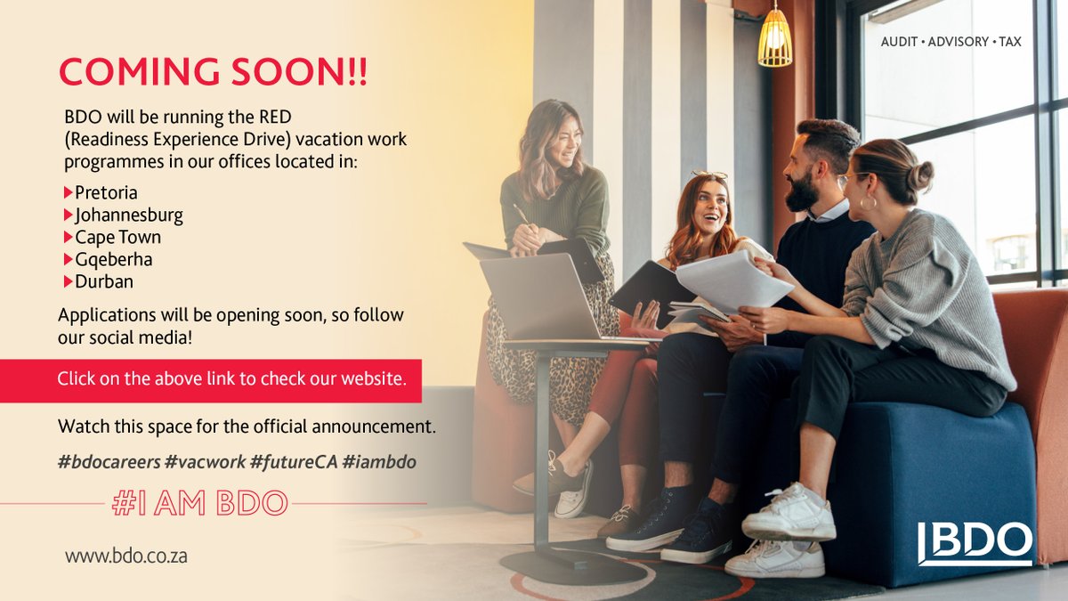 bdograds's tweet photo. Get ready to jumpstart your career with the BDO RED vacation work programme! 

#BDOCareers #Vacwork #futureCA #IAMBDO. https://t.co/sbL3IvLrSc