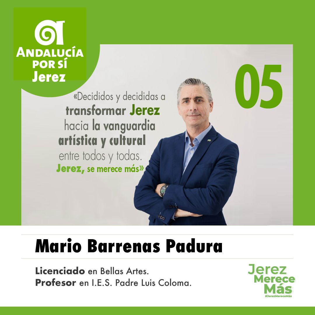Axsi_Jerez's tweet photo. 👉 Continuamos con la presentación del equipo que  acompaña como candidato a @SantiagoCasal   a la Alcaldía en el próximo gobierno municipal, el 28 de mayo. 

➡️Con el número 5 presentamos a Mario Barrenas Padura, Licenciado en Bellas Artes y Profesor del IES Padre Luis Coloma. https://t.co/W61Z5keLWi