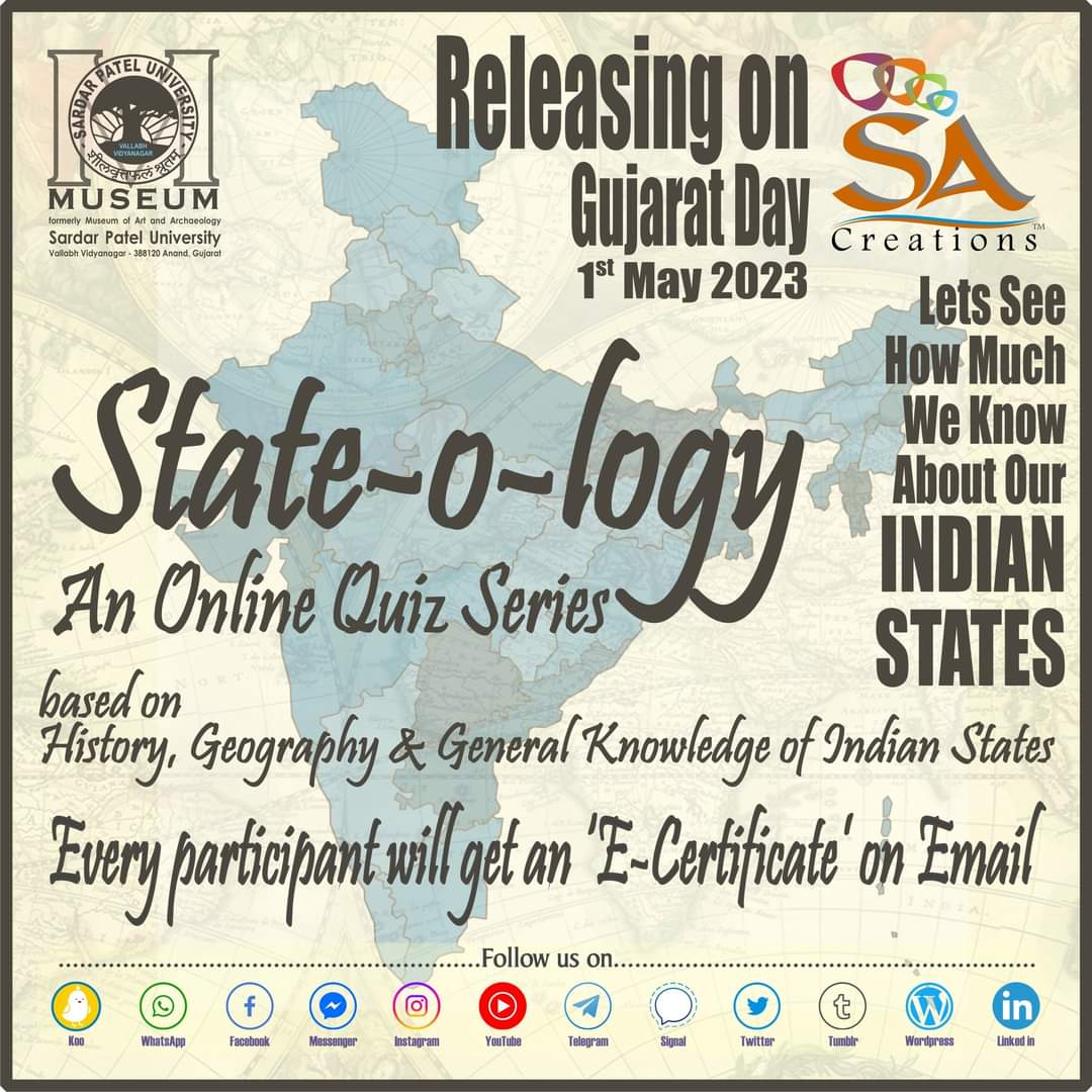 Museum_SPU's tweet photo. #GujaratDayQuiz #ReleasingOn1stMay2023 #stateology #OnlineQuizSeries #IndianStates #History #Geography #GeneralKnowledge #SPUmuseum #OnlineActivities #CommemorativeSeries #OutReachActivity #ExtensionActivity https://t.co/iREAVmRUvE