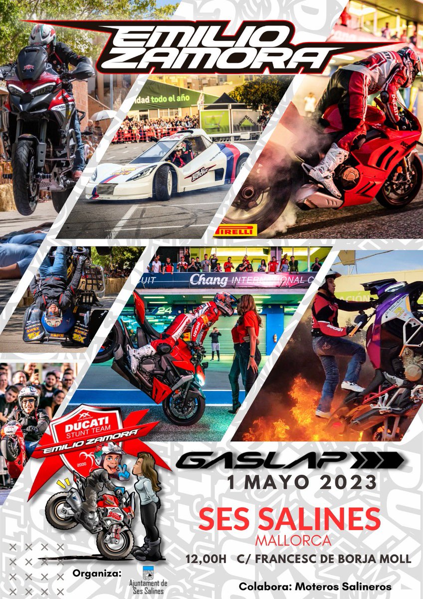 Preparados para disfrutar de un finde espectacular!!! Hoy sábado 29 abril Stunt en El Peral - Cuenca!! Y el lunes 1 de mayo Ses Salines - Mallorca!! 

Vamos a darlo todo!! 

Gaaaaaaasssss 🏍💨

#stunt #ducati #motos #monster #multistrada #streetfighter #stuntshow #motorshow