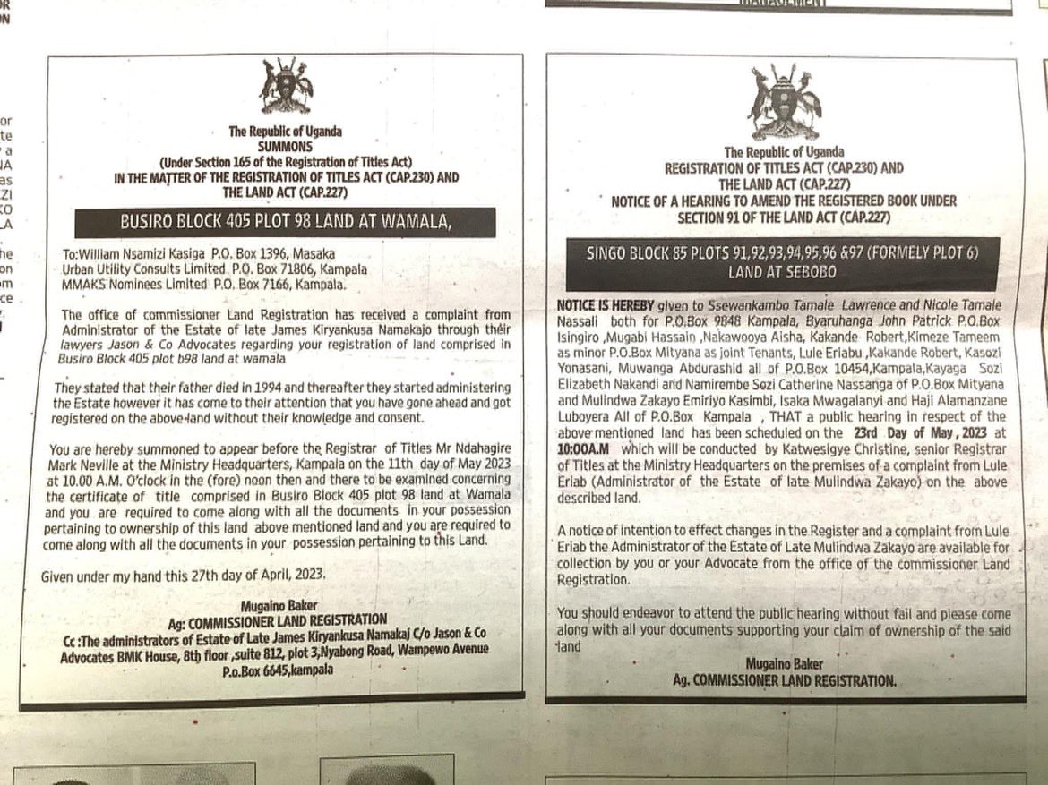 Recent notices from <a href="/ministry_lands/">Ministry of Lands,Housing and Urban Development</a>. Kindly retweet and let’s press the word.