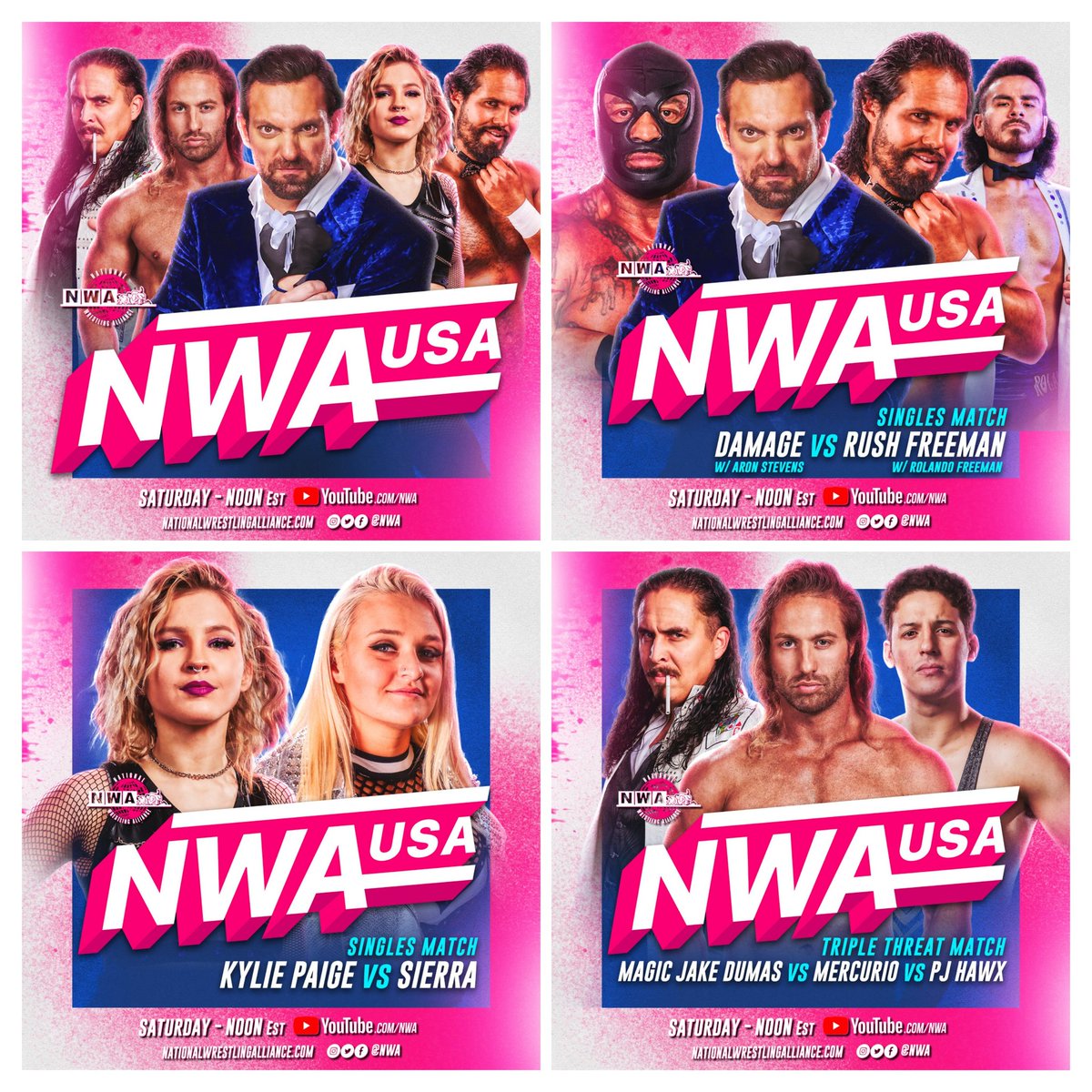MarsheRockett's tweet photo. #NWAUSA🇺🇸  is back and better than ever. Tune in Noon est to see all the hard hitting action #AllDay🚀  on @youtube .

🇺🇸 Damage w/ @AronsThoughts vs @TheFreakFreeman
🇺🇸 Kylie Paige vs @REALSierra_
🇺🇸 @MagicJakeDumas v @Mercuriomodel v @pj_hawx 

 #MarsheAllDay🚀/#NWAUSA🇺🇸 / #NWA https://t.co/Z4GmhXxglE