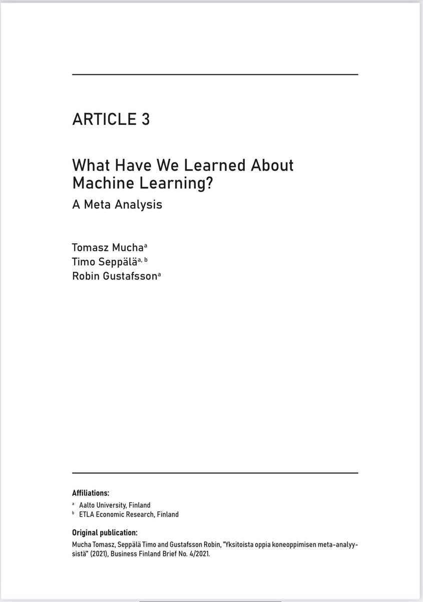 timoiseppala's tweet image. NEW ARTICLE: What Have We Learned About #MachineLearning? A Meta Analysis etla.fi/wp-content/upl… @EtlaNews @brie_etla #EtlaTech with @t_mucha and @robingustafs @AaltoTUTA #TutaTech #AI
