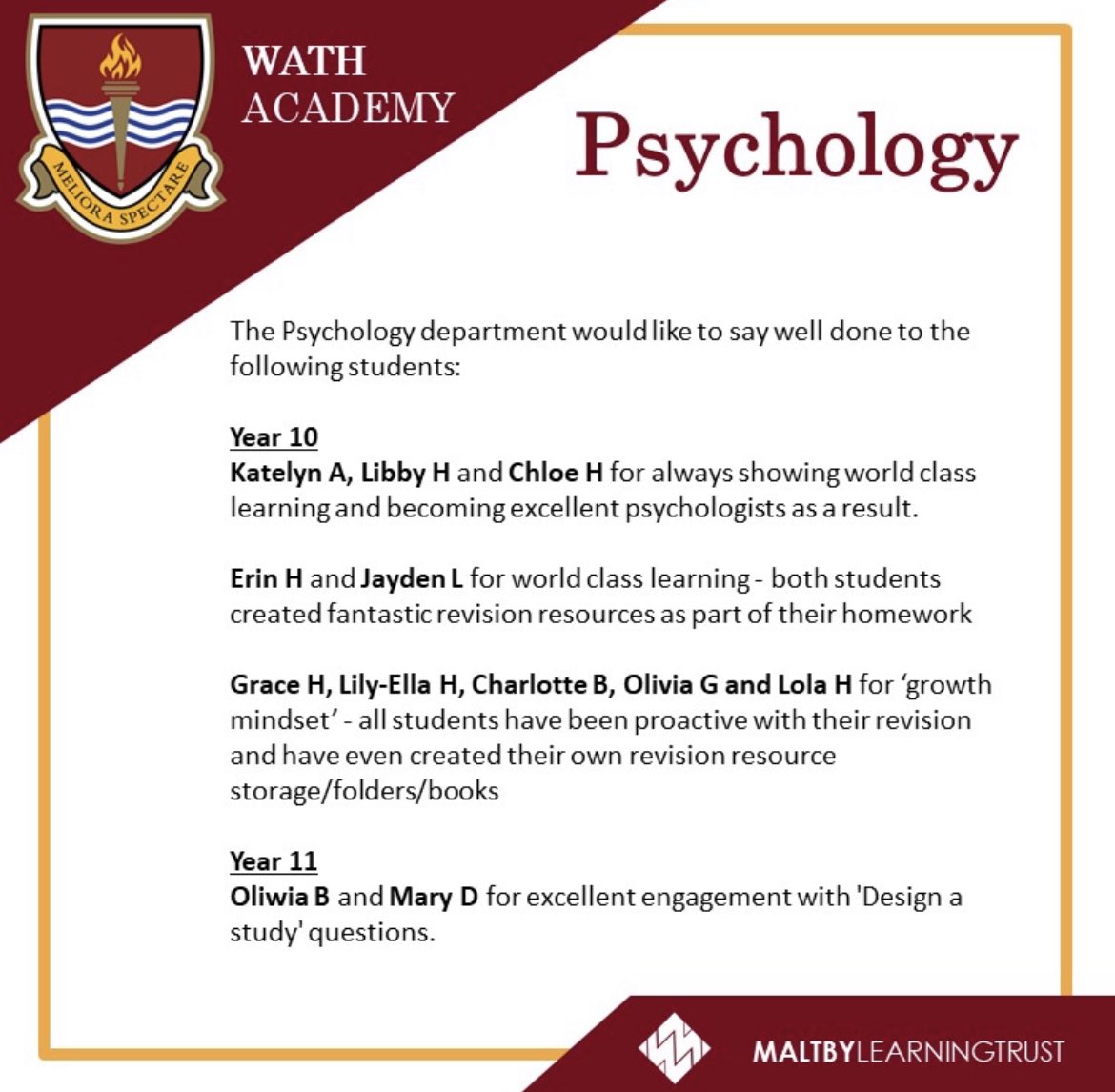 Wath_RSS's tweet photo. Well done to our Key Stage 3 and 4 students @WathAcademy. Keep up the great work! #noexcuses #nevergiveup #growthmindset #highestexpectations #everyoneisvalued #worldclasslearning https://t.co/k62h3zGXRk