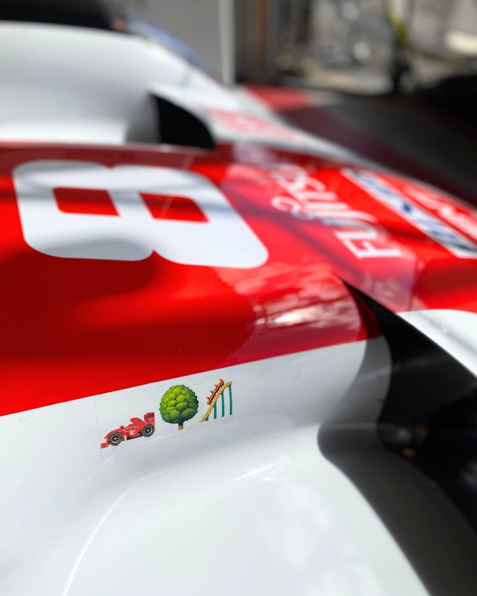 You've decorated our #8 beautifully... 🏎️🌳🎢 The emoji trio you've voted for in our #StickerChallenge is shining on our #8 at the #6HSpa. 🇧🇪 Let's 🏎️ the 🎢 between the 🌳 today! #ToyotaGAZOORacing #GoHyper #PushingTheLimitsForBetter #WEC