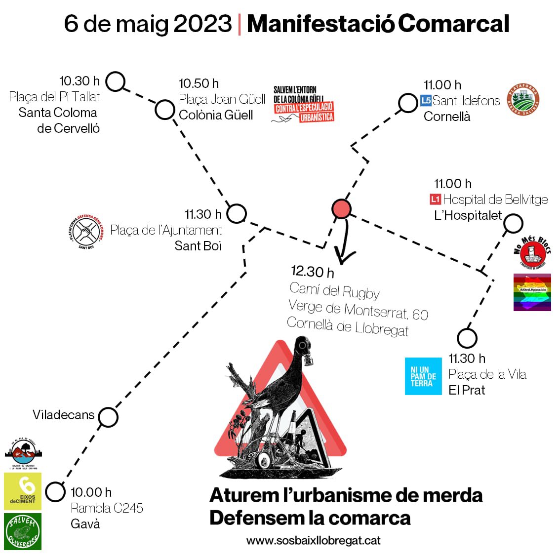 RiberaSalines's tweet photo. Cinc columnes, vuit plataformes, 60 entitats... El 6 de maig hem de ser-hi tota la gent que defensem la comarca en contra del creixement urbanístic il.limitat. Entre totes, aturem l'urbanisme de merda‼️🏗💩⛔

#StopAreRiberaSalines
#ProuCimentMésVida
#6M #StopPDUM https://t.co/PrnKbJQF7v