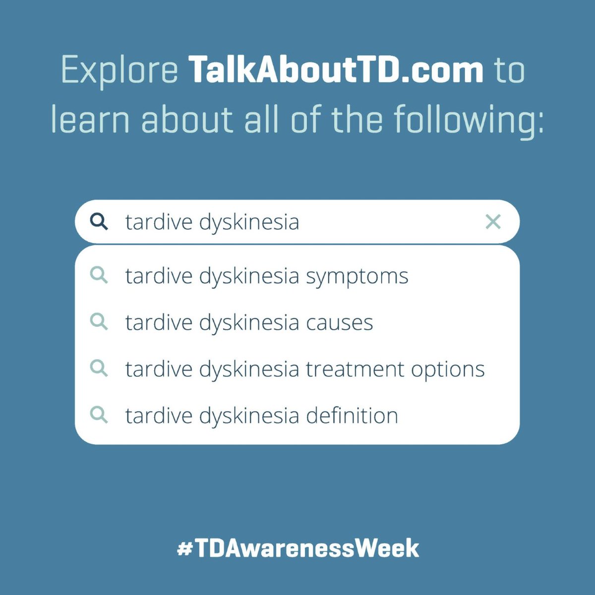 NAMIWhatcom's tweet photo. To wrap up #TDAwarenessWeek, it is important to acknowledge that all experiences are valid. Symptoms can vary, so finding resources that are supportive and sustaining can make a huge impact.
 
Feel free to check out https://t.co/ONUBfrkIy5 for more info!
#TalkAboutTD @neurocrine https://t.co/w8412g2U50