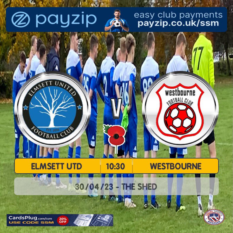 At The Shed for the last time. 

📆 30th April
🆚 <a href="/westbourne_fc/">Westbourne FC</a> 
🏆 ISFL Division 1
📍 The Shed
⏱ 10:30am

#EUFC #UpTheElmsett 🔵⚪️