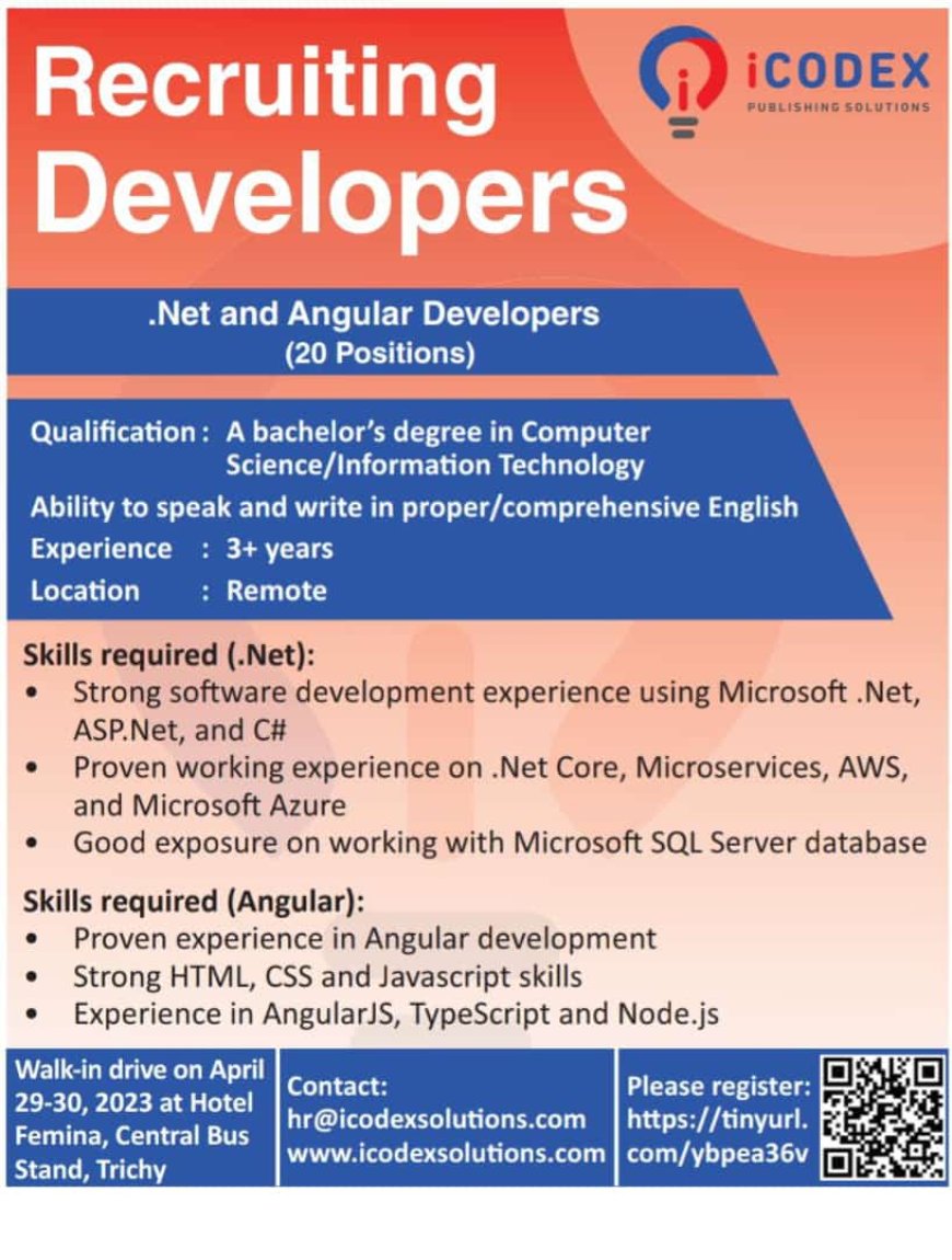 VisionTrichy's tweet photo. Freshers in good technical skills will consider. #trichyjobs #icodex #Dotnet #developers #jobseekers https://t.co/nEpGIyURiN