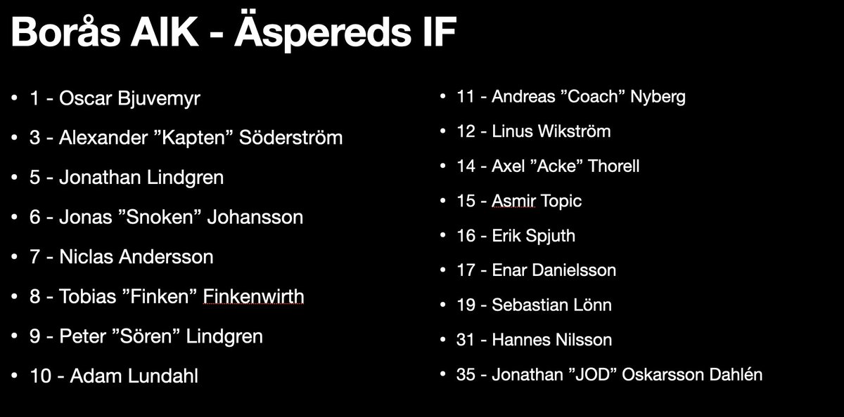 Det är lördag och det innebär matchdag! Borås AIK borta är dagens motståndare. Roligt info inför matchen är att det är första gången på flera år en utespelare i Äspered har högre nummer än 19, kul info!
13.00 börjar matchen på Bodavallen. Ses vi inte, så hörs vi sen!