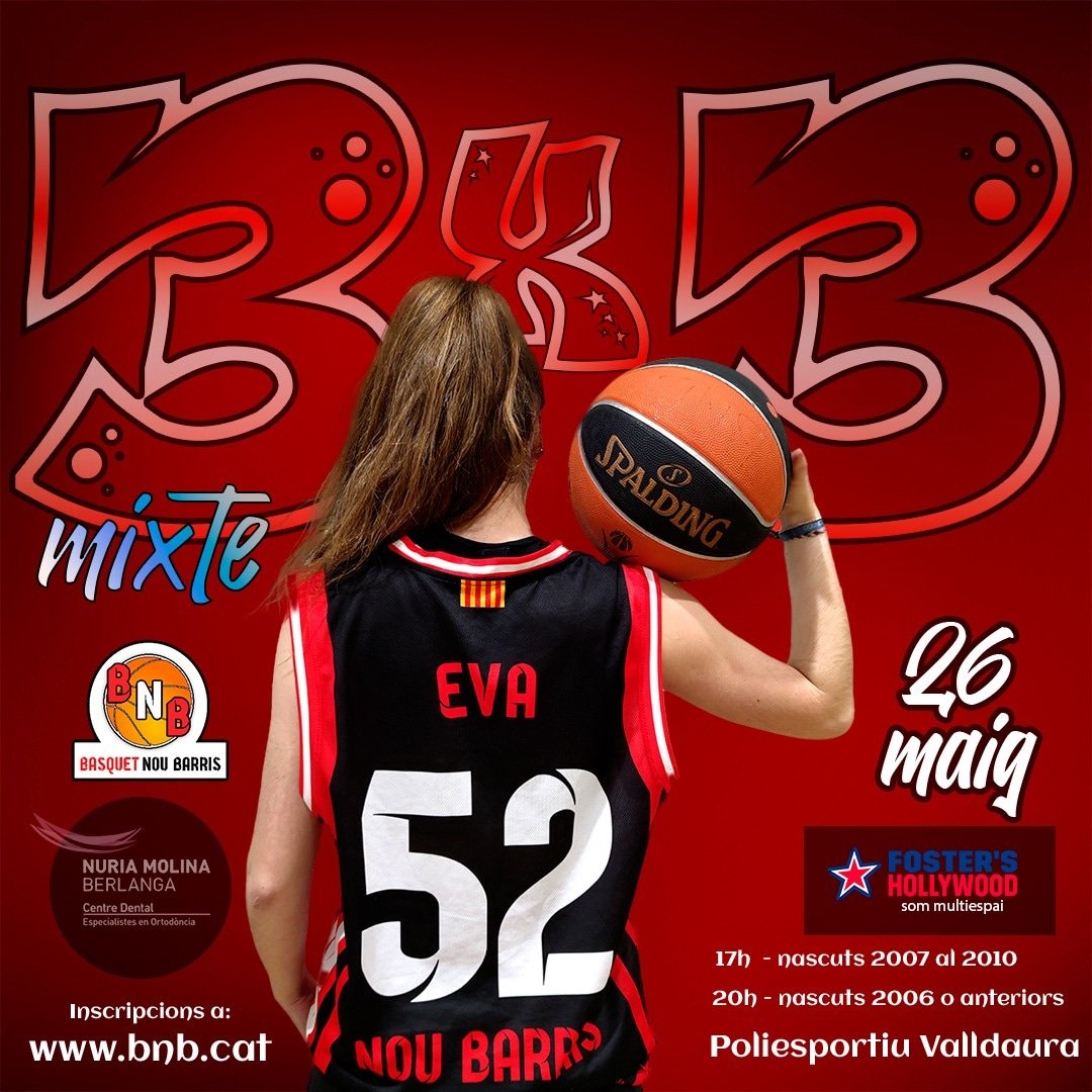 Basquet9Barris's tweet photo. Ja ha arribat #3x3BNB
INSCRIPCIONS A https://t.co/xWGYyP2B6E 
🧑‍🤝‍🧑 Equips lliures de gènere (mixtes o no)
👕 Inclou SAMARRETA
🍉Avituallament
 👛 15€/player
💰 Premis.

#3x3barcelona
#barcelona  #basquetcata #noubarris #sport #Basquet #3x3 https://t.co/pQc3zOOYdD